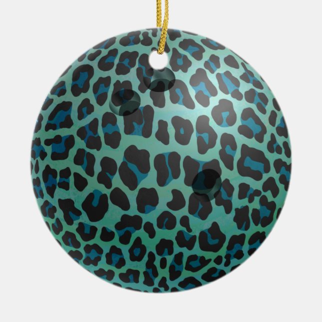 Ornamento De Cerâmica Bola de boliche Leopard Teal (Frente)