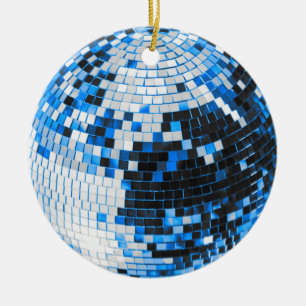 Ornamento De Cerâmica Bola de discoteca retrô brilho brilho azul anivers