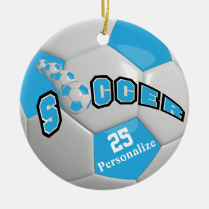 Ornamento De Cerâmica Bola de futebol - Azul-bebê Personalizar