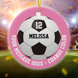Ornamento De Cerâmica Bola de Futebol com Nome e Número Personalizado