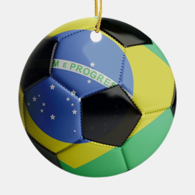 Ornamento De Cerâmica Bola de futebol da bandeira de Brasil (Frente)