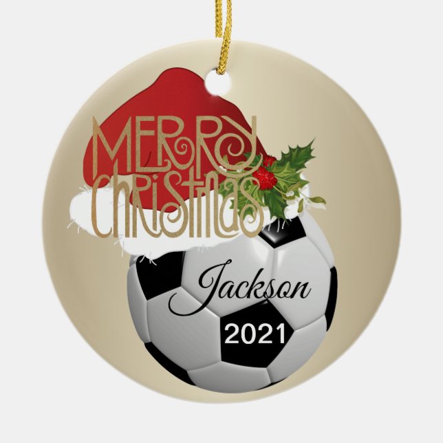 Ornamento De Cerâmica Bola de Futebol de Natal (Frente)