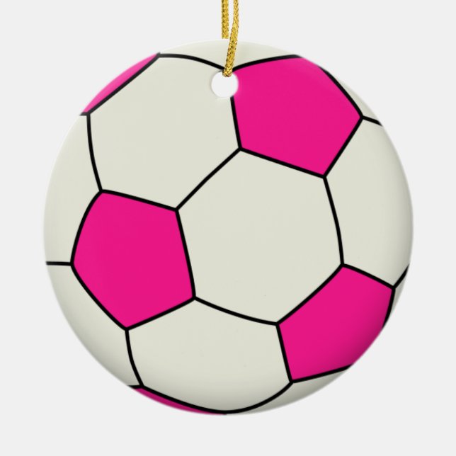 Ornamento De Cerâmica Bola de futebol de rosa (Frente)