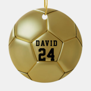 Ornamento De Cerâmica Bola de Futebol Dourada Nome Personalizado Número