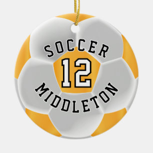 Ornamento De Cerâmica Bola de futebol em um amarelo e em um branco