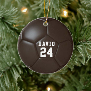 Ornamento De Cerâmica Bola de Futebol Marrom Personalizada Nome Número d