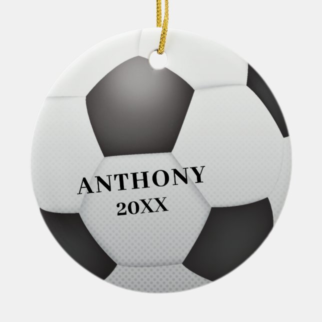 Ornamento De Cerâmica Bola de Futebol Personalizada Natal (Frente)