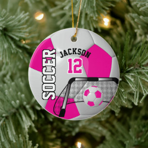 Ornamento De Cerâmica Bola de Futebol Rosa-Quente e Branca
