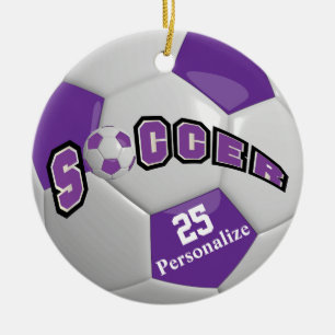 Ornamento De Cerâmica Bola de futebol roxa   Personalizar
