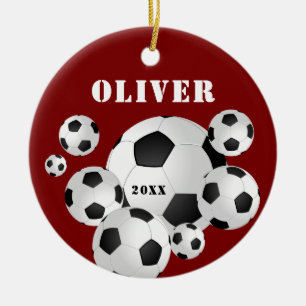 Ornamento De Cerâmica Bola de Futebol Vermelha Presente para Crianças