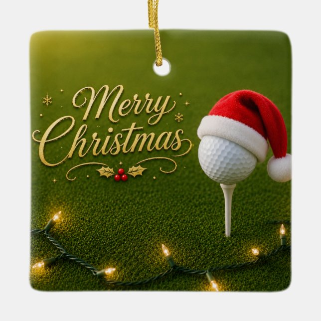 Ornamento De Cerâmica Bola de Golfe com Tema de Natal  (Frente)