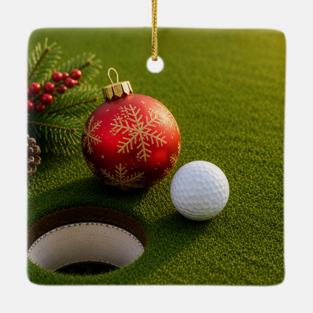 Ornamento De Cerâmica Bola de Golfe com Tema de Natal  (Verso)