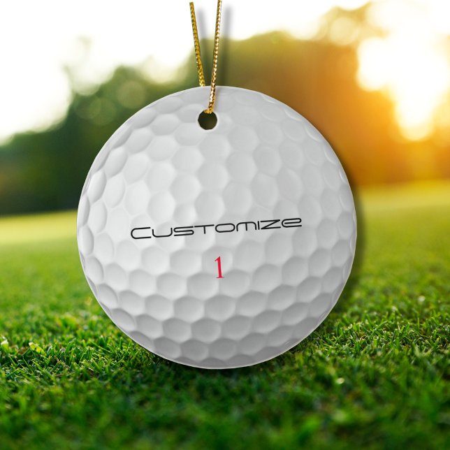 Ornamento De Cerâmica Bola de Golfe com Texto e Número Personalizados (Criador carregado)