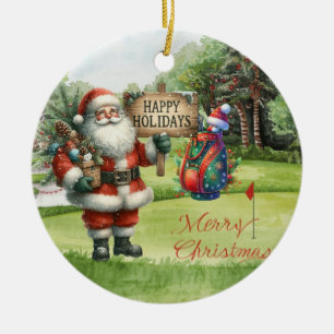 Ornamento De Cerâmica Bola de Golfe de Natal com Papai Noel