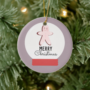 Ornamento De Cerâmica Bola de Neve Natalina Biscoito de Gengibre