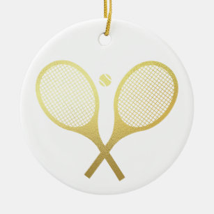 Ornamento De Cerâmica Bola de Tênis Clássico Elegante Dourada