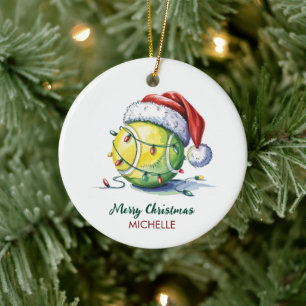 Ornamento De Cerâmica Bola de Tênis com Chapéu de Papai Noel Natal Pers