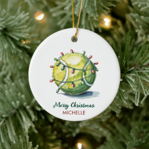 Ornamento De Cerâmica Bola de Tênis com Chapéu de Papai Noel Natal Pers