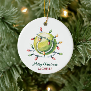 Ornamento De Cerâmica Bola de Tênis com Chapéu de Papai Noel Natal Pers