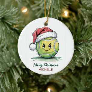 Ornamento De Cerâmica Bola de Tênis com Chapéu de Papai Noel Natal Pers