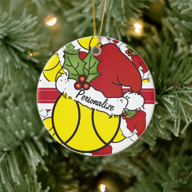 Ornamento De Cerâmica Bola de Tênis de Natal | Personalizar (Árvore)