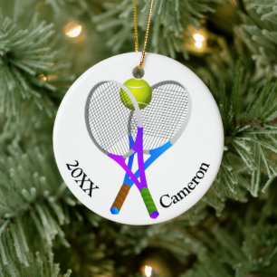 Ornamento De Cerâmica Bola de Tênis e Raquetes Natal
