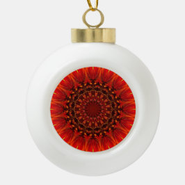 Ornamento De Cerâmica Bola Deep Red Rudbeckia Floral Mandala