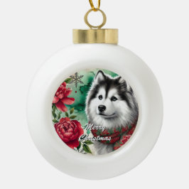 Ornamento De Cerâmica Bola Enfeite ou Memorial Husky Christmas Dreams