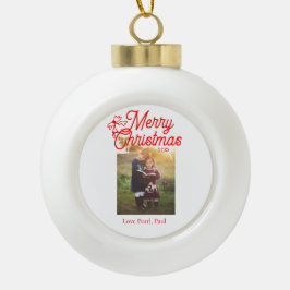 Ornamento De Cerâmica Bola Feliz Natal crianças arcos vermelhas foto elegante