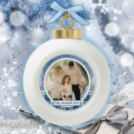 Ornamento De Cerâmica Bola Feriado espanhol Feliz Navidad Elegante Azul