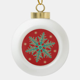 Ornamento De Cerâmica Bola Floco de Neve Dourado Vermelho Turquesa