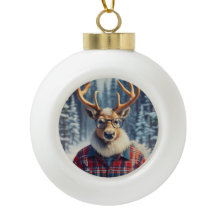 Hipster Reindeer Snowflake Ornament