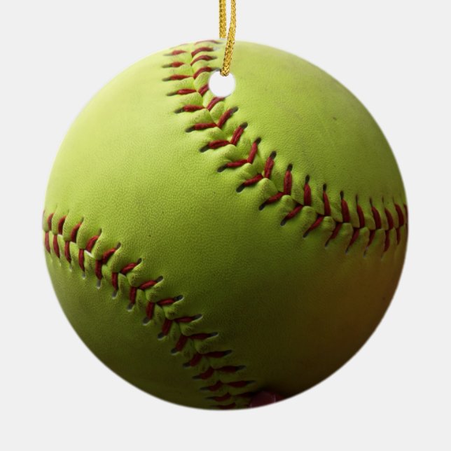 Ornamento De Cerâmica Bola Inteira de Softball Amarelo (Frente)