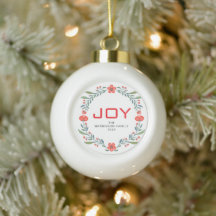 Joy Floral Christmas Wreath Family Custom Name