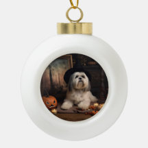 Lhasa Apso Abóboras Dia das Bruxas Assustador