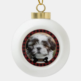 Ornamento De Cerâmica Bola Natal Personalizado da Xadrez Vermelha Pet