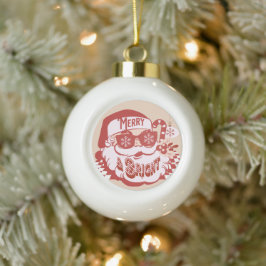 Ornamento De Cerâmica Bola Natal Retro Santa Alegre Rosa Vermelho