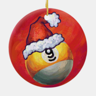 Ornamento De Cerâmica Bola nove no chapéu do papai noel no vermelho
