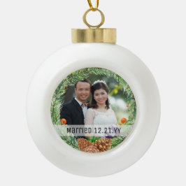 Ornamento De Cerâmica Bola Primeiro Natal CASADO FOTO Bauble Decor