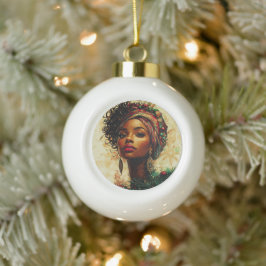 Ornamento De Cerâmica Bola Rainha Afrocentríca do Natal