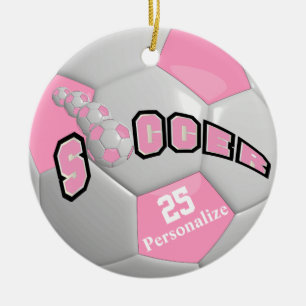 Ornamento De Cerâmica Bola Rosa de Futebol   Personalizar