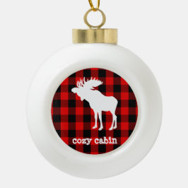 Ornamento De Cerâmica Bola Rustic Cozy Cabin Buffalo Xadrez Moose