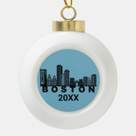 Ornamento De Cerâmica Bola Silhueta da Paisagem de Boston