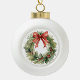 Ornamento De Cerâmica Bola Watercolor Christmas Wreath