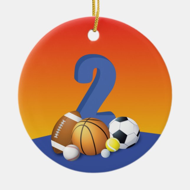 Ornamento De Cerâmica Bolas de Esporte de segundo aniversário (Frente)