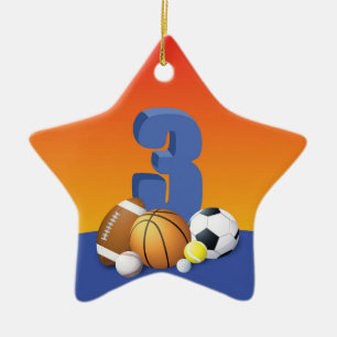 Ornamento De Cerâmica Bolas de Esportes aniversário de 3 anos