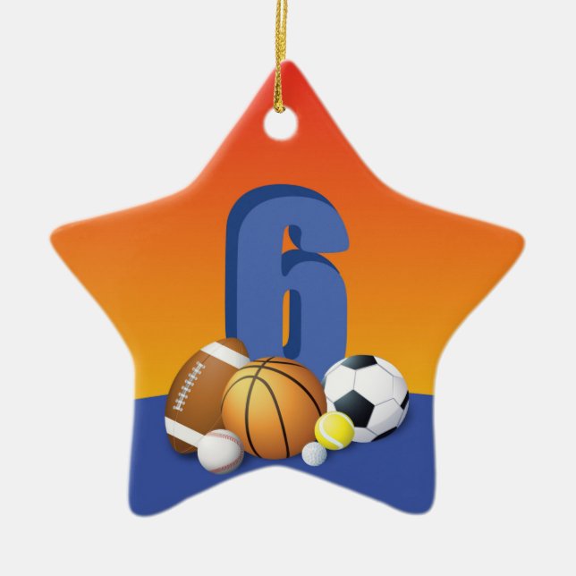 Ornamento De Cerâmica Bolas de Esportes de Aniversário 6 (Frente)