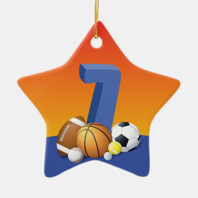 Ornamento De Cerâmica Bolas de Esportes de Aniversário 7 (Frente)