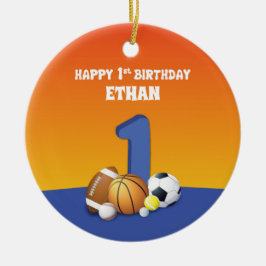 Ornamento De Cerâmica Bolas de Esportes de Menino de Nome Personalizado
