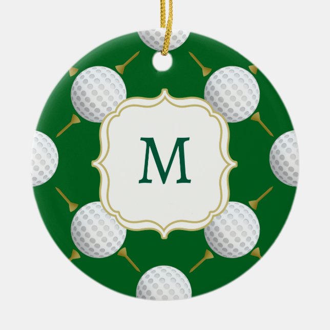 Ornamento De Cerâmica Bolas de golfe e Tees no Verde (Frente)